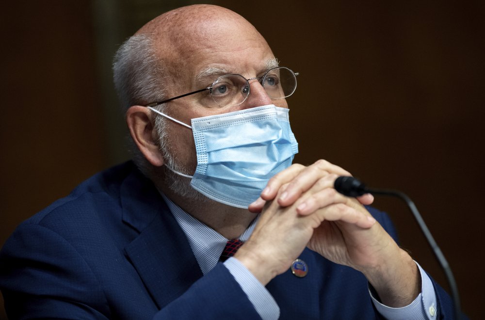 CDC Director Dr. Robert Redfield testifies during a Senate Appropriations subcommittee hearing on the plan to research, manufacture and distribute a coronavirus vaccine, known as Operation Warp Speed, July 2, 2020. CREDIT: Saul Loeb/Pool via AP