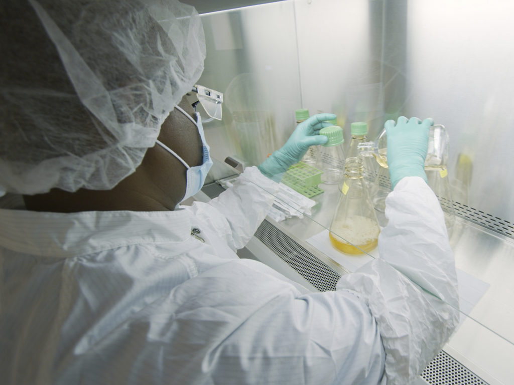 An Eli Lilly researcher tests possible COVID-19 antibodies in a laboratory in Indianapolis. David Morrison/AP