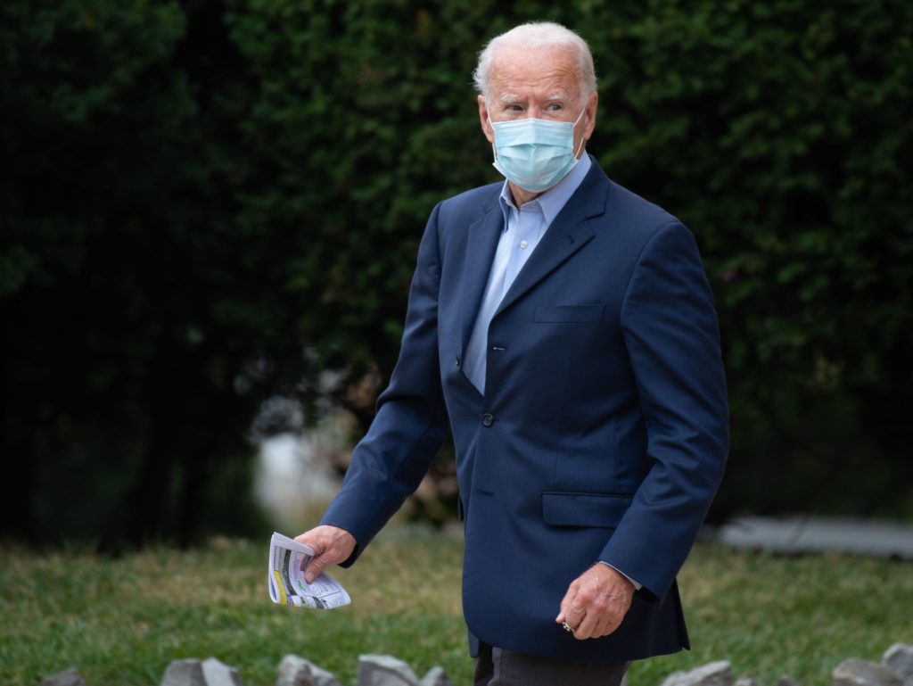 Democratic presidential nominee Joe Biden, seen leaving St. Ann's Church in Wilmington, Del., on Sunday, has declined in recent days to say whether he would attempt to add justices to the Supreme Court, if he's elected president. Roberto Schmidt/AFP via Getty Images