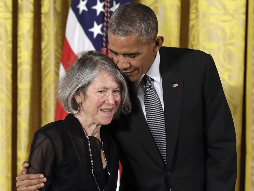 Poet Louise Glück received the the National Humanities Medal from President Barack Obama in 2016. On Wednesday, Glück was awarded the 2020 Nobel Prize in Literature. CREDIT: Carolyn Kaster/AP