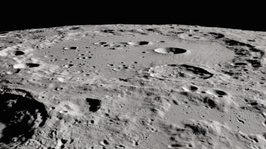 Researchers have detected water molecules in Clavius crater, in the moon's southern hemisphere. The large crater is visible from Earth. CREDIT: NASA/Screenshot by NPR
