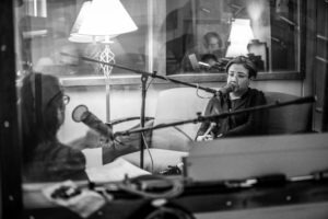 Photo of Dior Vargas and Sueann Ramella during a recording of Traverse Talks with Sueann Ramella.