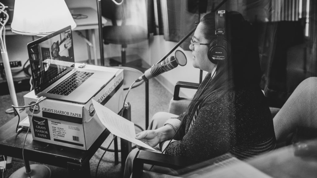 Ross Gay and Sueann Ramella during the recording of this episode of Traverse Talks. 