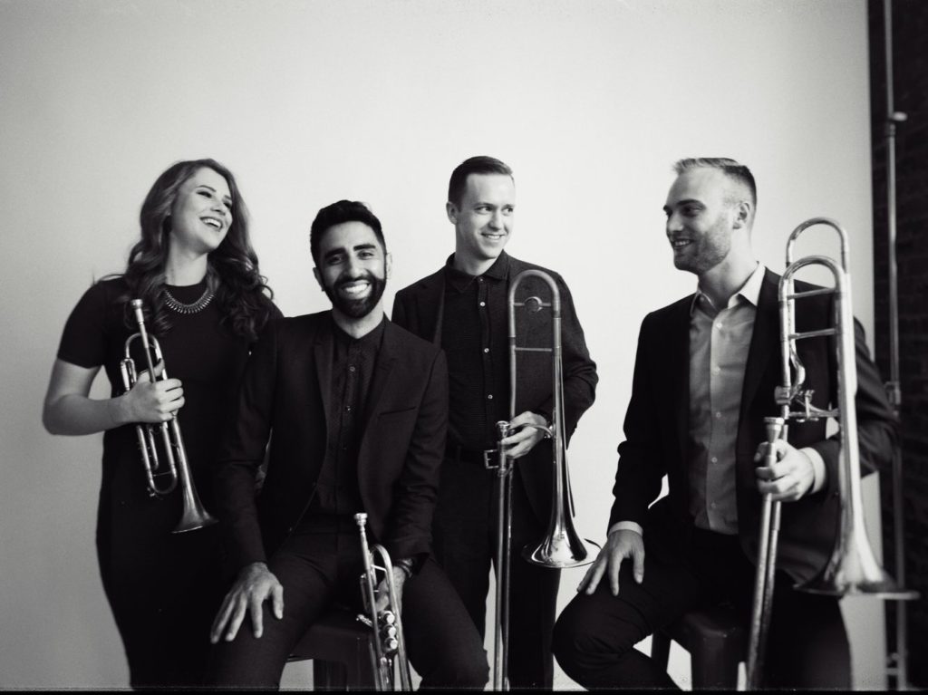 The members of New York-based brass quartet The Westerlies are rehearsing together thousands of miles apart, thanks to Audio Movers. Courtesy of the artist