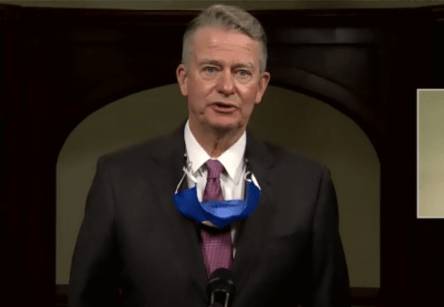 Idaho Gov. Brad Little announced a statewide pullback to a modified Phase 2 of reopening on Nov. 13, 2020. But he declined to issue a mask mandate, as most other states in the region have done in some form. CREDIT: Idaho Public Television/Governor's Office