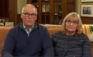 Gov. Jay Inslee and First Lady Trudi Inslee spoke in a statewide address Nov. 12, urging Washingtonians to consider changing Thanksgiving plans due to surging COVID-19 cases. CREDIT: TVW