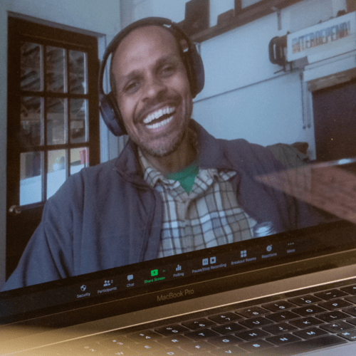 Photo of Ross Gay from a recording of Traverse Talks with Sueann Ramella