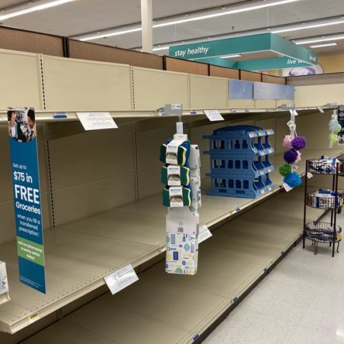 Toilet paper is sold out at a Safeway store in Tumwater, Washington. A wave of 'panic buying' followed news that Gov. Jay Inslee was instituting tough new restrictions to address a third wave of Covid-19.
