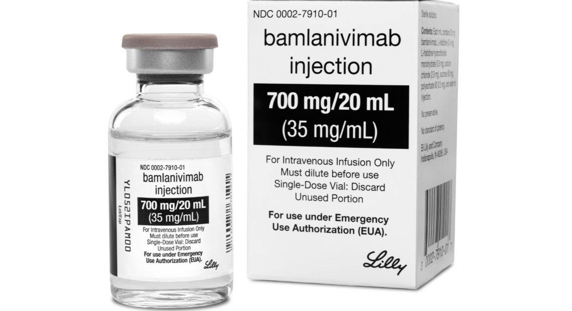 This photo provided by Eli Lilly shows the drug Bamlanivimab. On Monday, Nov. 9, 2020, the Food and Drug Administration cleared emergency use of Bamlanivimab, the first antibody drug to help the immune system fight COVID-19. The drug is for people 12 and older with mild or moderate COVID-19 not requiring hospitalization. (Courtesy of Eli Lilly via AP)