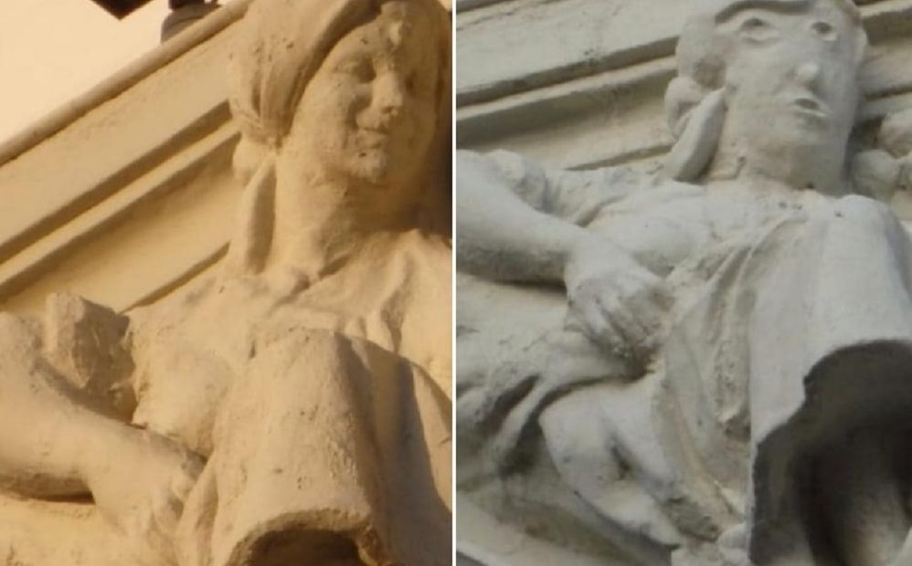 Before and after the recent "restoration" of a statue in the northern Spanish city of Palencia. Courtesy of Antonio Guzmán Capel