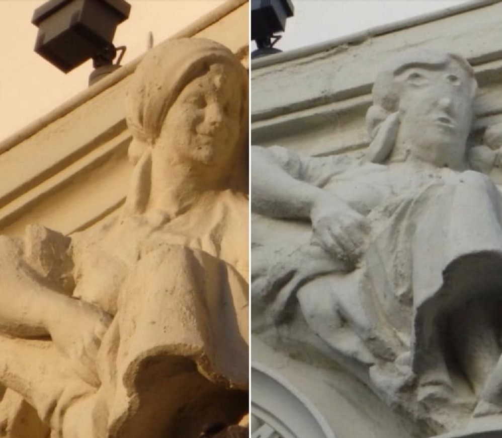 Before and after the recent "restoration" of a statue in the northern Spanish city of Palencia. Courtesy of Antonio Guzmán Capel