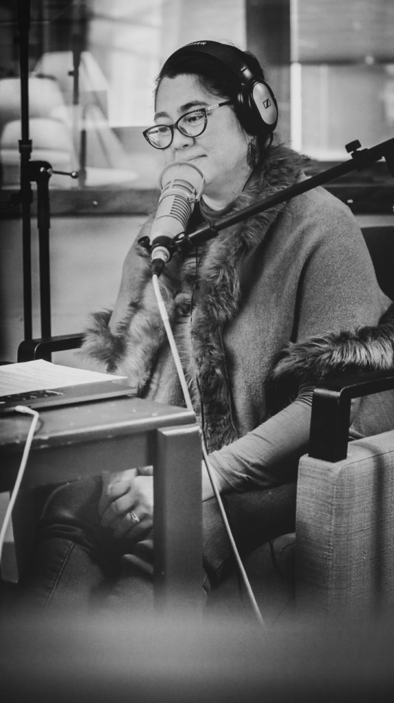 Host Sueann Ramella listens to guest Stella Williams during a virtual recording at the NWPB podcast studios.