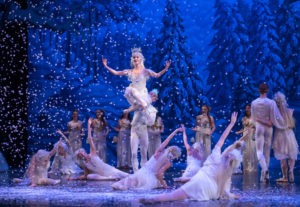 The Land of Snow scene from one of American Midwest Ballet's pre-pandemic productions of The Nutcracker. American Midwest Ballet