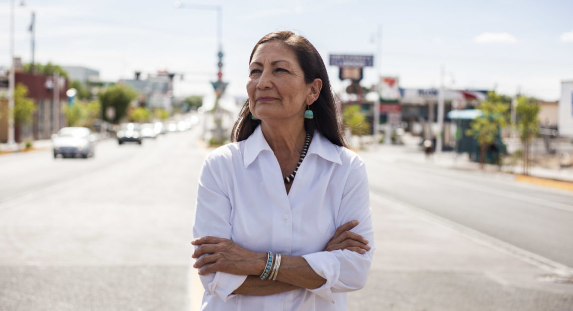Deb Haaland poses for a picture with the Associated Press in New Mexico