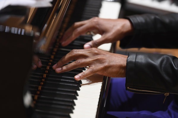 Jon Batiste rehearses at The New School on Jan. 25, 2018, in New York City. Dave Kotinsky/Getty Images for NARAS