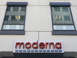 The facade of Moderna, Inc. headquarters is seen, Tuesday, Dec. 15, 2020, in Cambridge, Mass. The Food and Drug Administration said that a second potential COVID-19 vaccine, developed by Moderna, appears safe and highly effective, bringing it to the cusp of U.S. authorization. A panel of outside experts is expected to vote to recommend the formula on Thursday, with the FDA's green light coming soon thereafter. (AP Photo/Elise Amendola)