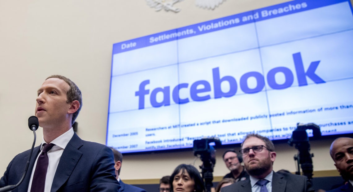 Facebook CEO Mark Zuckerberg testifies before a House Financial Services Committee hearing in 2019. CREDIT: Andrew Harnik/AP