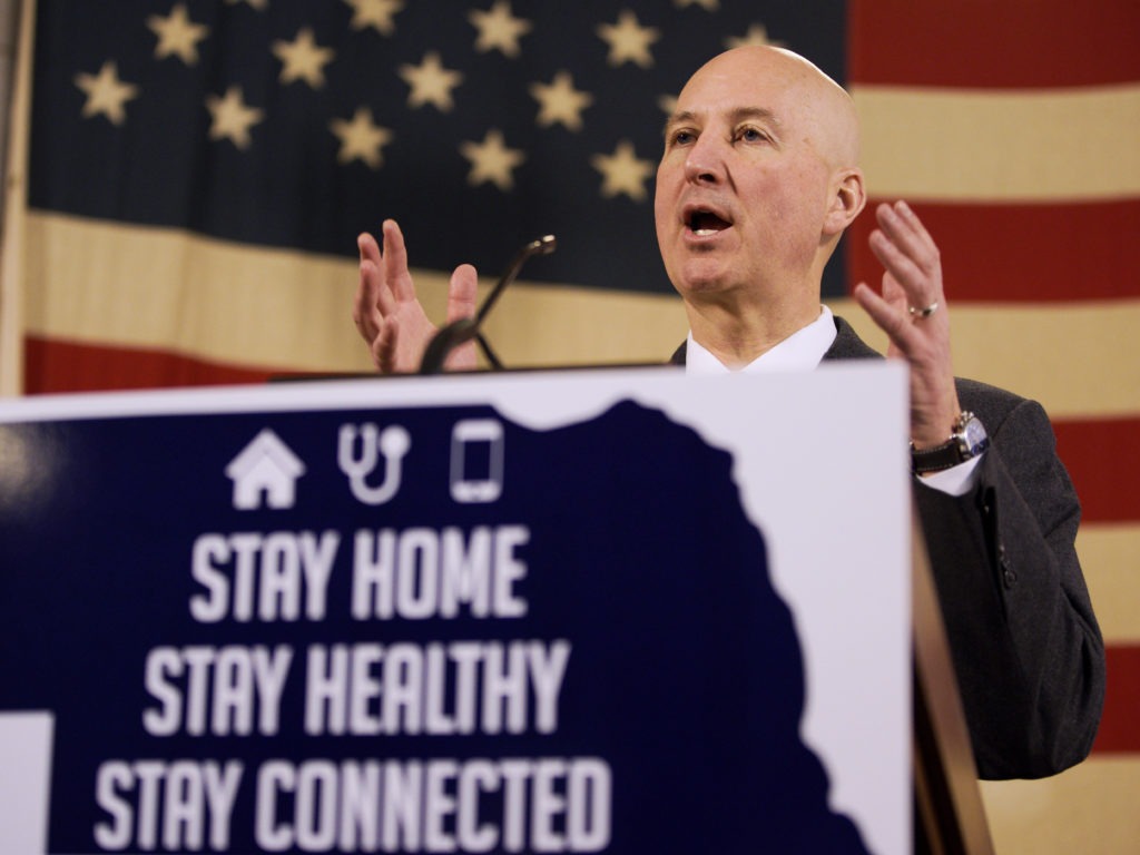 Nebraska Governor Pete Ricketts, speaks during a news conference in April. Nebraska is one of three state governments that have used coronavirus tests from the company Co-Diagnostics. Nati Harnik/AP