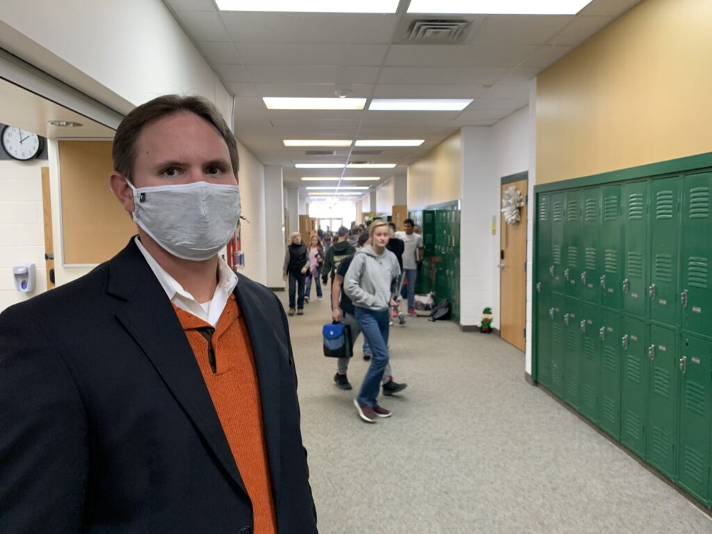 As superintendent in a small rural district, Ryan Cantrell also helps administer coronavirus tests and leads the school's contact tracing efforts. Kirk Siegler/NPR