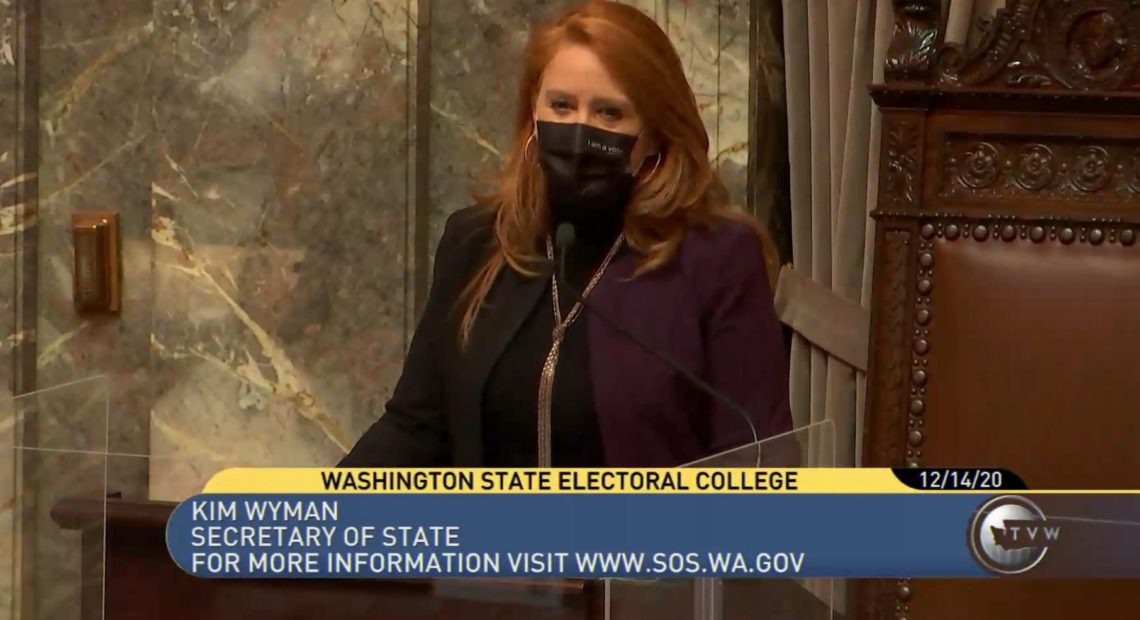 Washington Secretary of State Kim Wyman presides over the state's Electoral College vote in Olympia