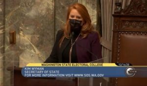 Washington Secretary of State Kim Wyman presides over the state's Electoral College vote in Olympia