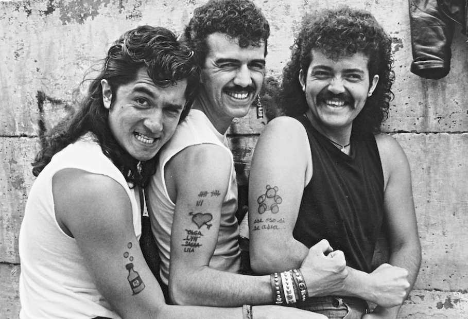 Sergio Arau (center) poses with fellow Botellita de Jerez bandmates. They were one of the most influential groups in the '80s after rock re-emerged in Mexico following 15 years of censorship and repression. CREDIT: Lourdes Grobet