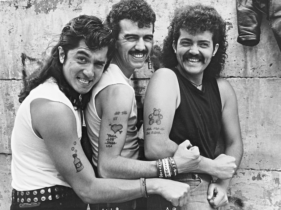 Sergio Arau (center) poses with fellow Botellita de Jerez bandmates. They were one of the most influential groups in the '80s after rock re-emerged in Mexico following 15 years of censorship and repression. CREDIT: Lourdes Grobet