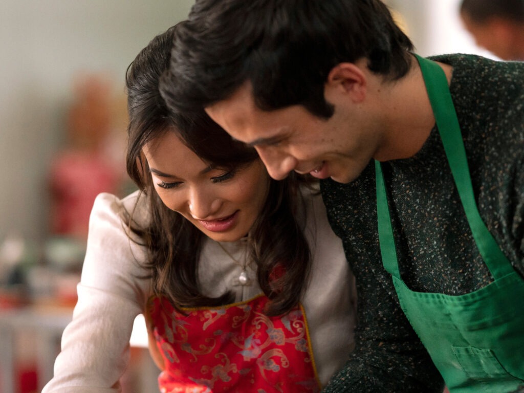 A Sugar & Spice Holiday, starring Jacky Lai and Tony Giroux, is Lifetime's first Chinese American Christmas romantic comedy. CREDIT: Kailey Schwerman/Courtesy of Lifetime 2020