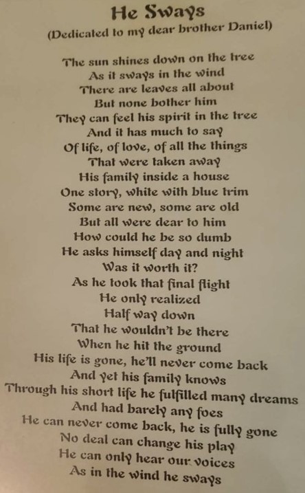 A poem written by Ali Bretthauer after her brother's suicide. 