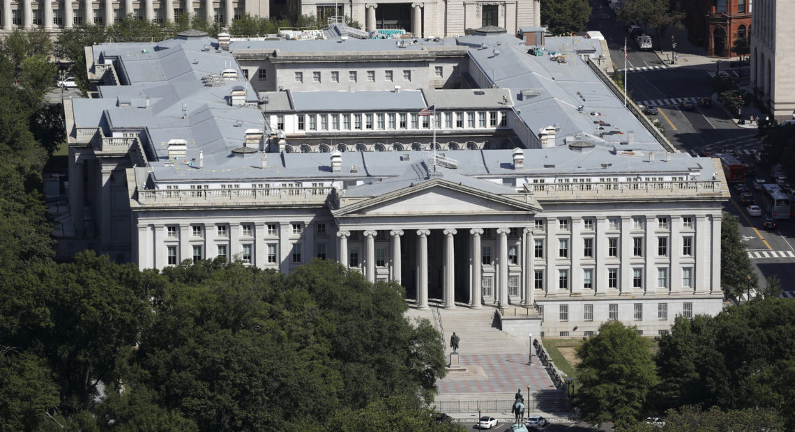 The U.S. Treasury Department building in Washington D.C.