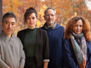 Composer Osvaldo Golijov (second from right) and three of his colleagues on Falling Out of Time: vocalists Wu Tong, Nora Fischer and Biella da Costa. CREDIT: David O'Connor/Courtesy of the artists