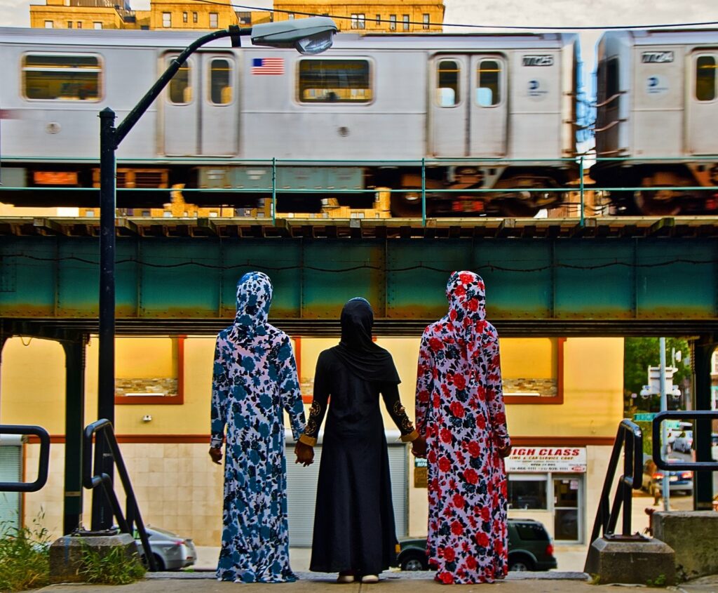 3 Muslim Girls, W. 174 St. and Jerome Avenue steps, The Bronx, Oct. 13, 2019, 4:55 p.m., 67 F Ruben Natal-San Miguel/Ruben Natal-San Miguel & Postmasters Gallery