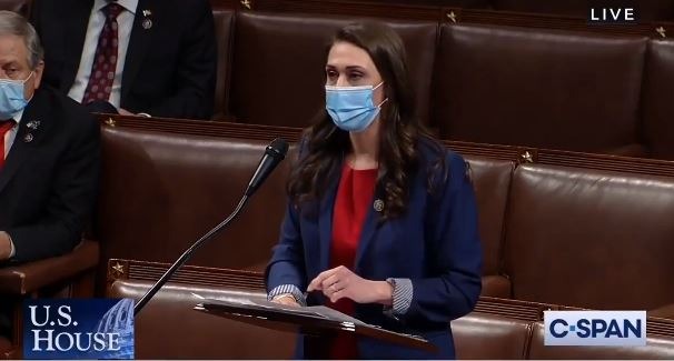 Washington Rep. Jaime Herrera Beutler spoke on the U.S. House floor on Jan. 6, 2021, after the mob attack on the Capitol, arguing against objections to the Electoral College certification in Congress. CREDIT: CSPAN/Screenshot