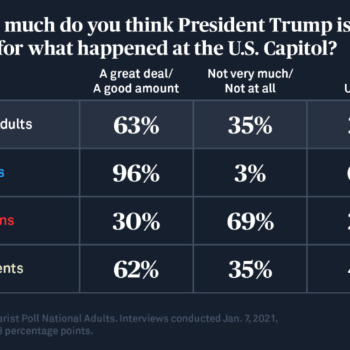 Poll showing 63 percent of adults says Trump is mostly or partly to blame for attack - 35 percent say not