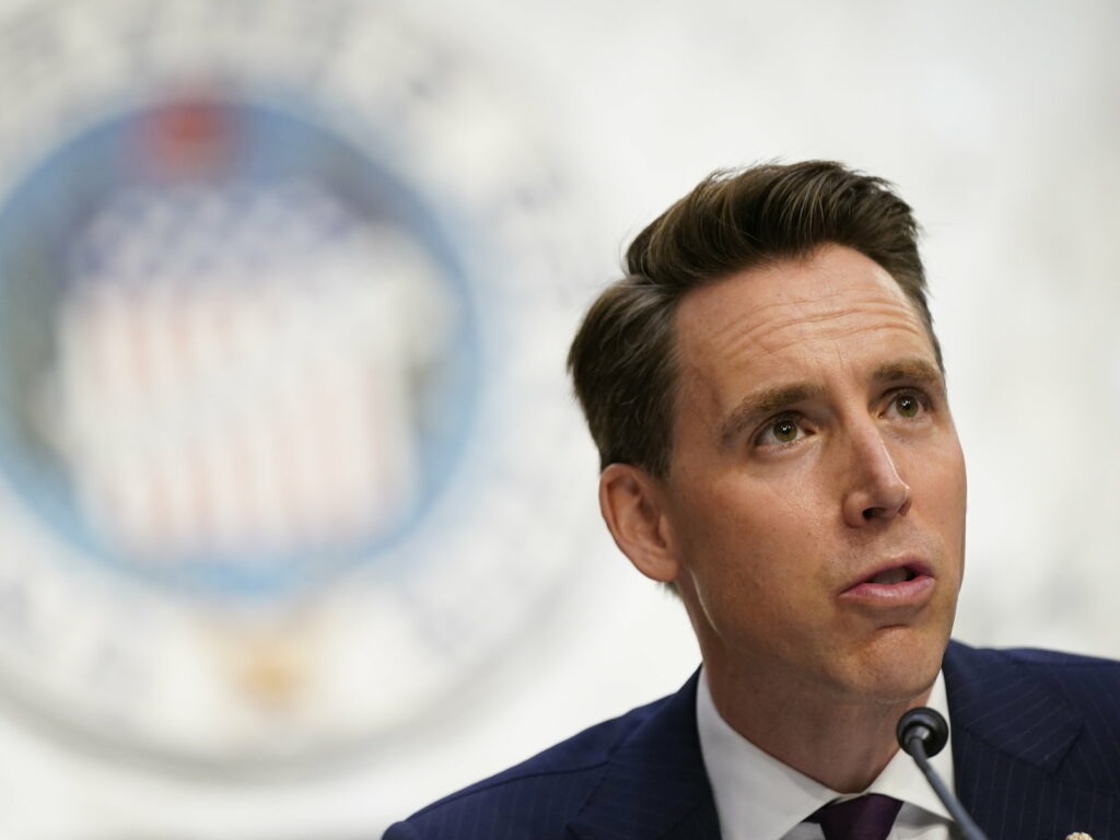 Senator Josh Hawley, a Republican from Missouri, speaks during a Senate Judiciary Committee confirmation hearing in Washington, D.C., U.S., on Tuesday, Oct. 13, 2020. Democrats get their first crack at questioning Amy Coney Barrett today during her U.S. Supreme Court confirmation hearing, where they plan to focus on how she might move the court in a more conservative direction on issues such as health care and abortion. Photographer: Patrick Semansky/AP Photo/Bloomberg via Getty Images