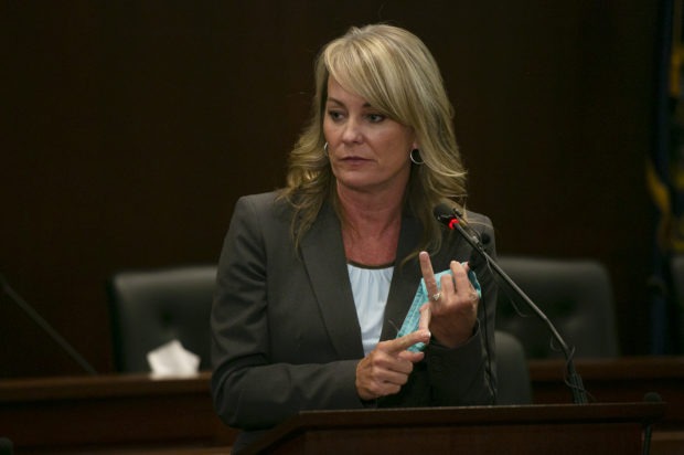 Idaho Superintendent of Public Instruction Sherri Ybarra explains the restoration of line-item budget cuts during a Sept. 11 news conference on restoring public education funds after COVID-19 related cuts. CREDIT: Sami Edge/Idaho EdNews
