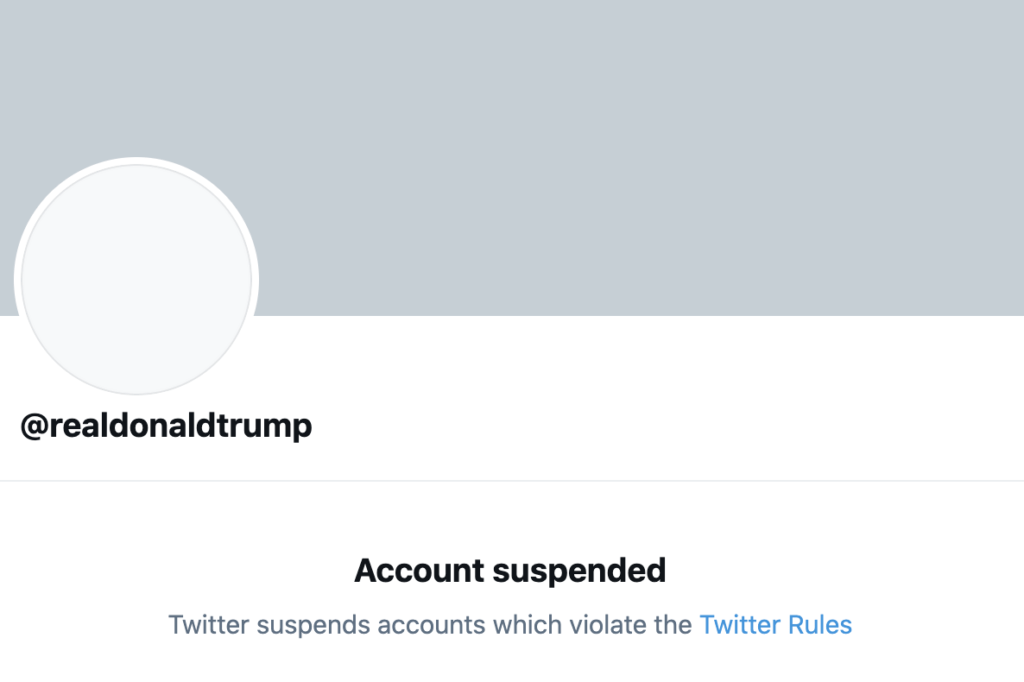 President Trump's Twitter account, @realDonaldTrump, has been permanently suspended, the company announced. Twitter/Screenshot by NPR