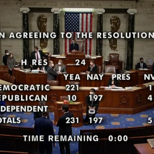 Final vote tally from CSPAN to impeach president Trump