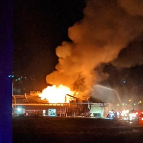 A Warden, Wash., potato processing plant burned and caused evacuations for much of town Thursday night, Jan. 21, 2021.