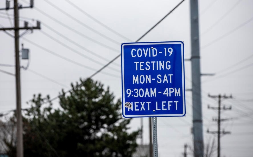 Outside the COVID-19 city of Seattle testing site in SODO on Nov. 24, 2020. CREDIT: Dorothy Edwards/Crosscut