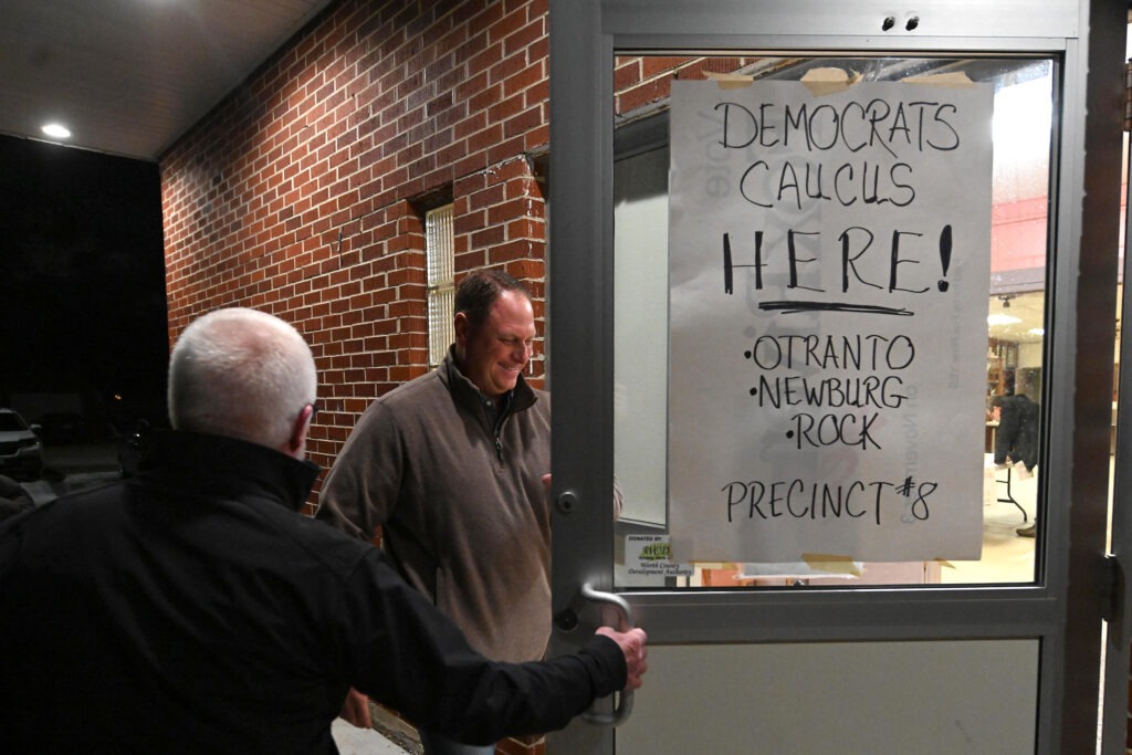 Caucus goers during last year's disastrous Iowa Democratic caucus. Democrats are now weighing whether the predominantly white, rural state should keep its prized place at the front of the presidential nominating process. Steve Pope/Getty Images