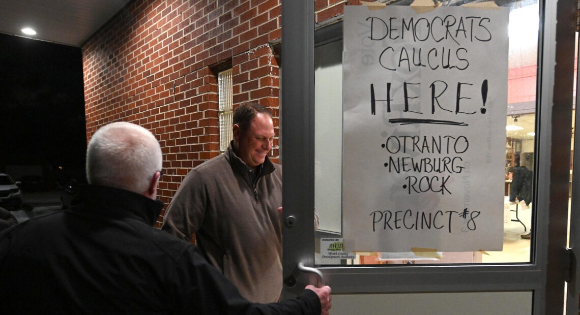 Caucus goers during last year's disastrous Iowa Democratic caucus. Democrats are now weighing whether the predominantly white, rural state should keep its prized place at the front of the presidential nominating process. Steve Pope/Getty Images