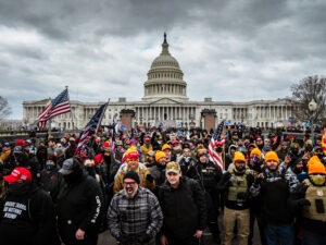 Pro-Trump protesters gathered in front of the U.S. Capitol on Wednesday. On social media sites both fringe and mainstream, right-wing extremists made plans for violence on January 6. CREDIT: Jon Cherry/Getty Images