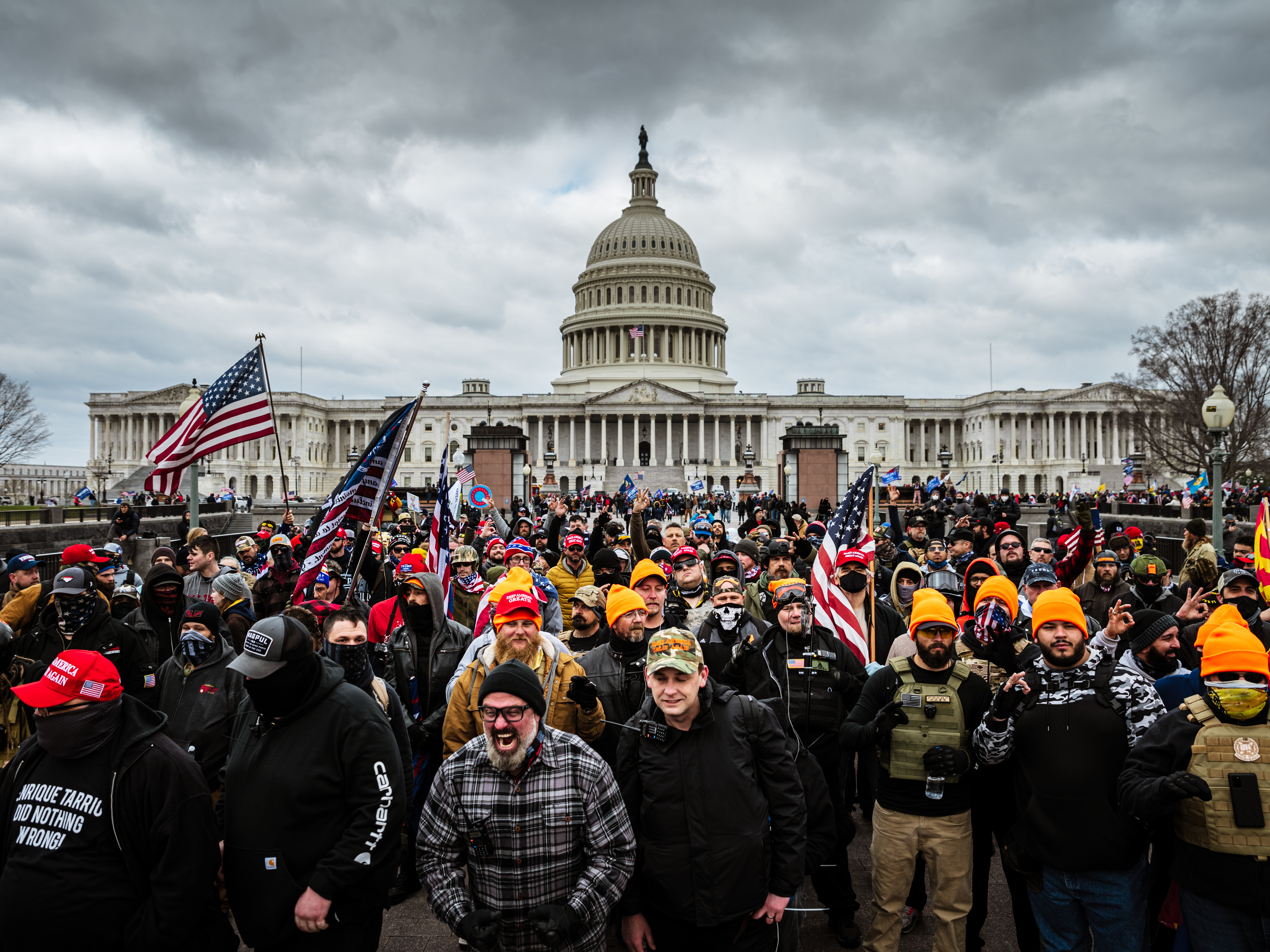 Pro-Trump protesters gathered in front of the U.S. Capitol on Wednesday. On social media sites both fringe and mainstream, right-wing extremists made plans for violence on January 6. CREDIT: Jon Cherry/Getty Images