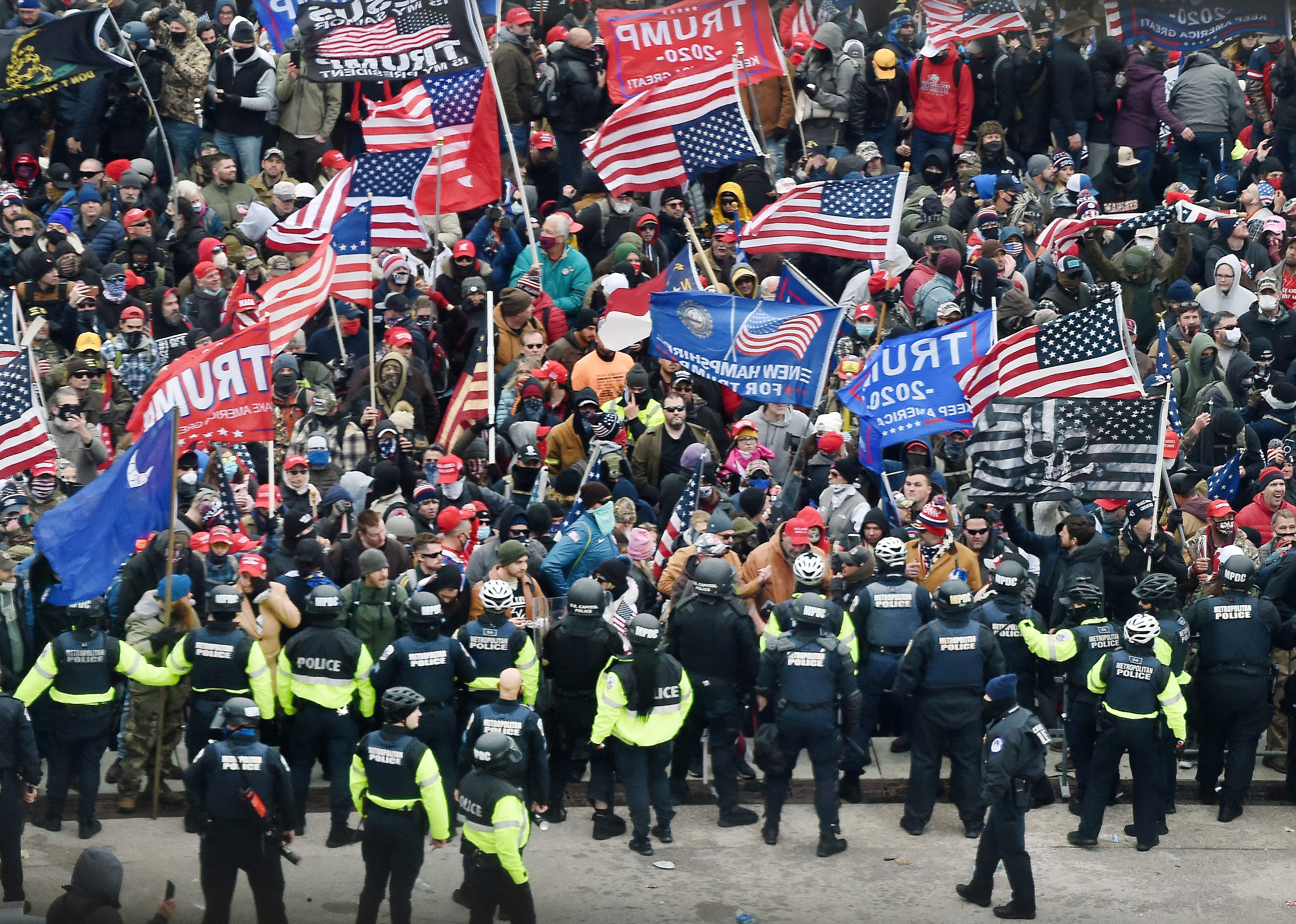 Pro-Trump supporters stormed the U.S. Capitol on Wednesday and quickly overran unprepared U.S. Capitol Police officers on the scene. Lawmakers and other staffers had to be evacuated after rioters breached the building. CREDIT: Olivier Douliery/AFP via Getty Images