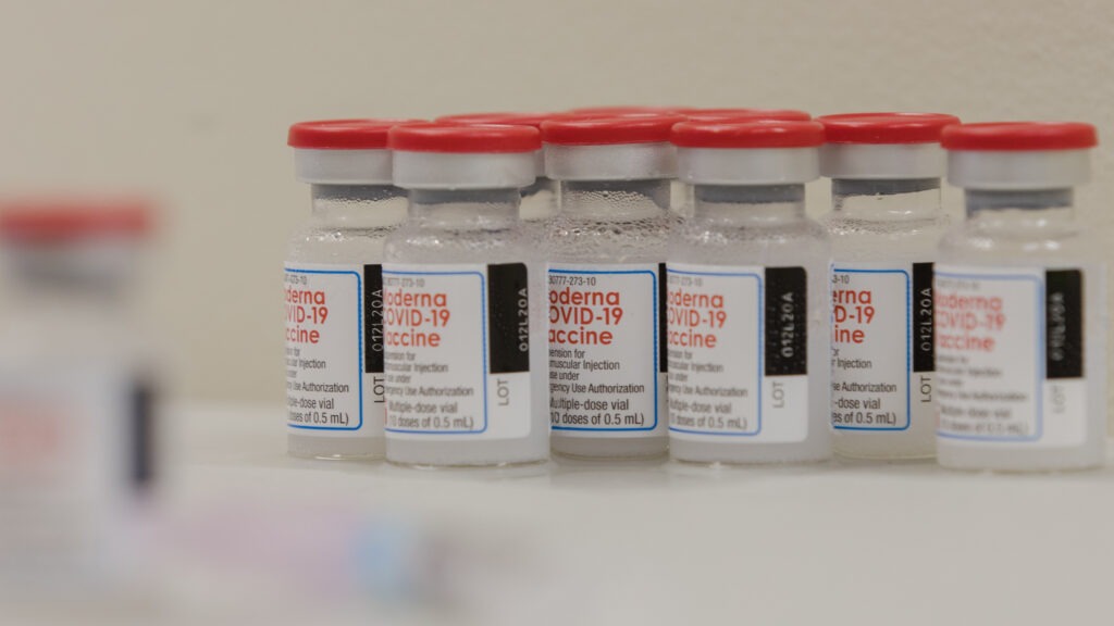 Vials of the Moderna COVID-19 vaccines are seen this week at the Covenant Place facility in Sumter, S.C. CREDIT: Micah Green/Bloomberg via Getty Images