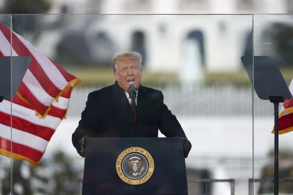 President Trump speaks at the "Stop The Steal" Rally on Wednesday, Jan. 6, 2021. CREDIT: Tasos Katopodis/Getty Images