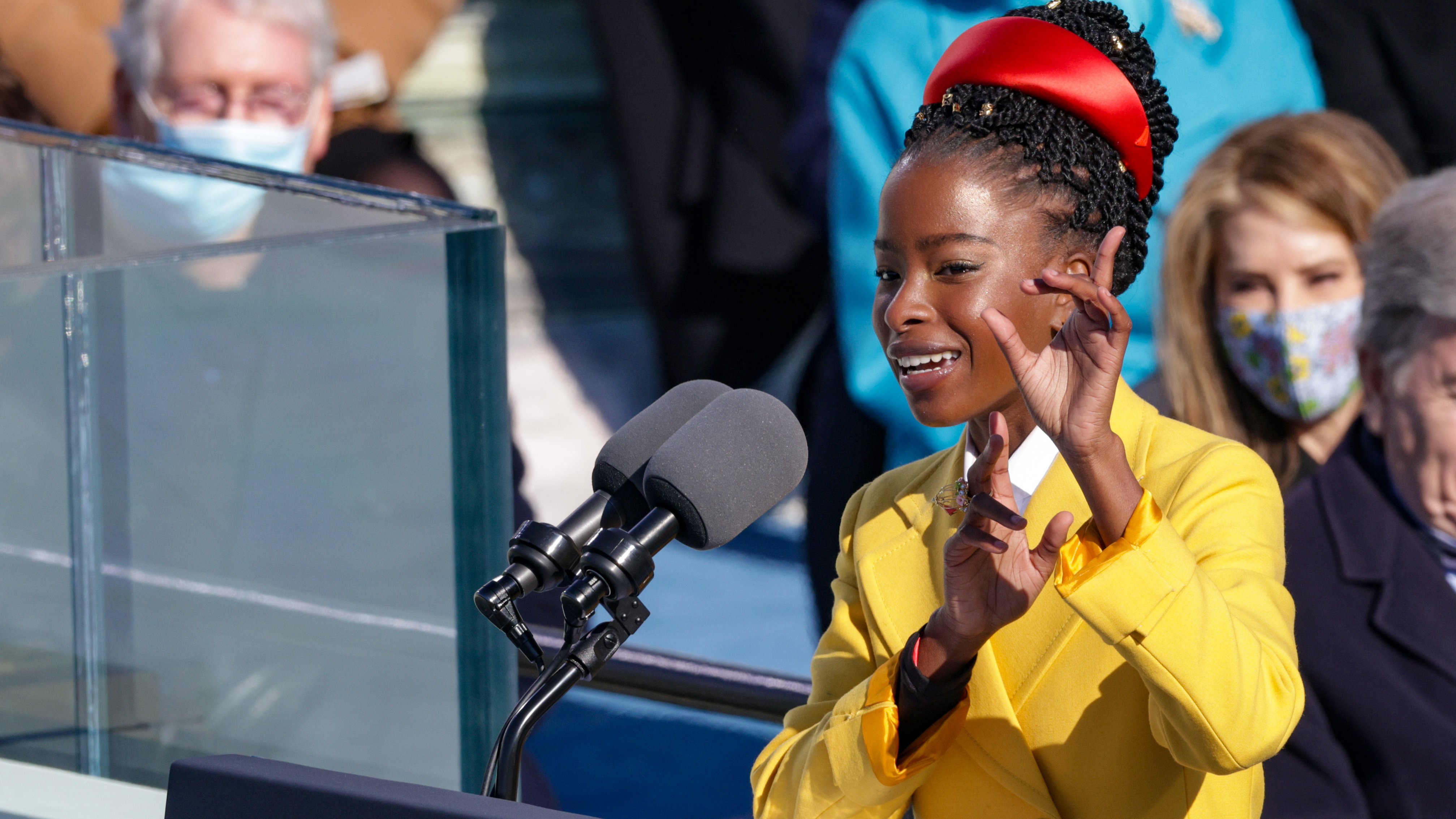 Poet Amanda Gorman speaks at the inauguration of U.S. President Biden on the West Front of the U.S. Capitol on Wednesday. CREDIT: Alex Wong/Getty Images