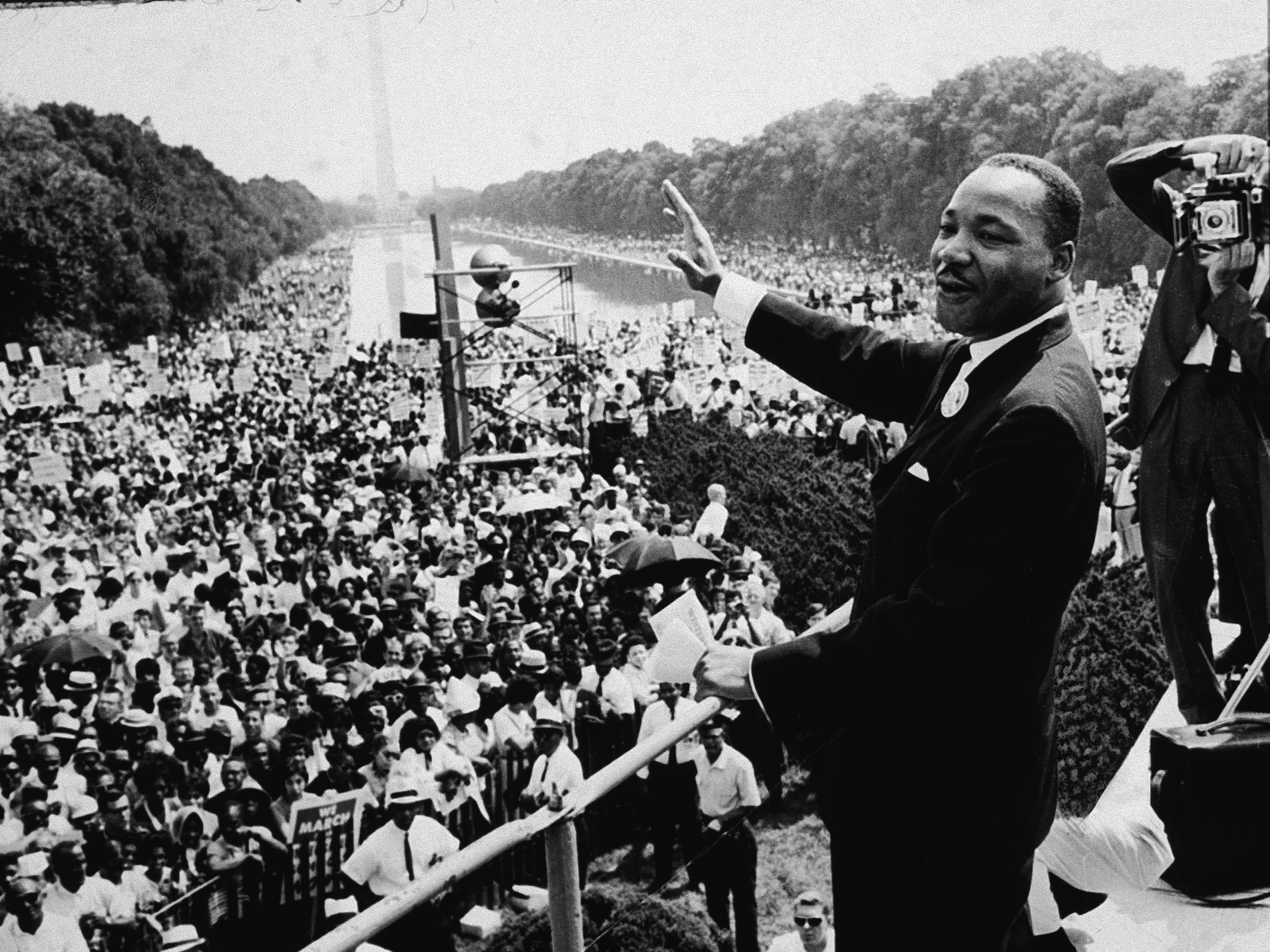 Martin Luther King Jr. addresses the crowd at the March On Washington D.C., on Aug. 28, 1963. CREDIT: CNP/Getty Images
