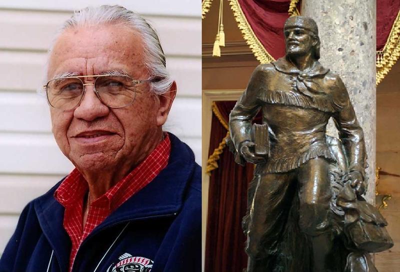 A statue of tribal rights activist Billy Frank, Jr., left, could someday replace pioneer missionary Marcus Whitman in the U.S. Capitol. CREDIT: NWIFC 2007/Glenn Drosendahl